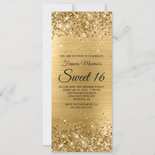 Convites Aniversário Glittery Gold Foil Sweet 16