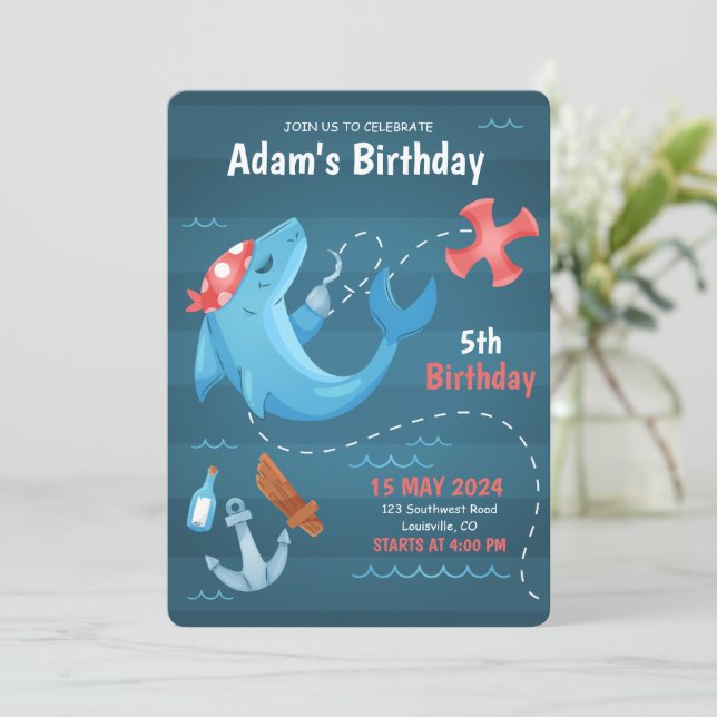 Convites Aniversário Golfinho Sob O Mar, Oceano Azul (Em pé/Frente)