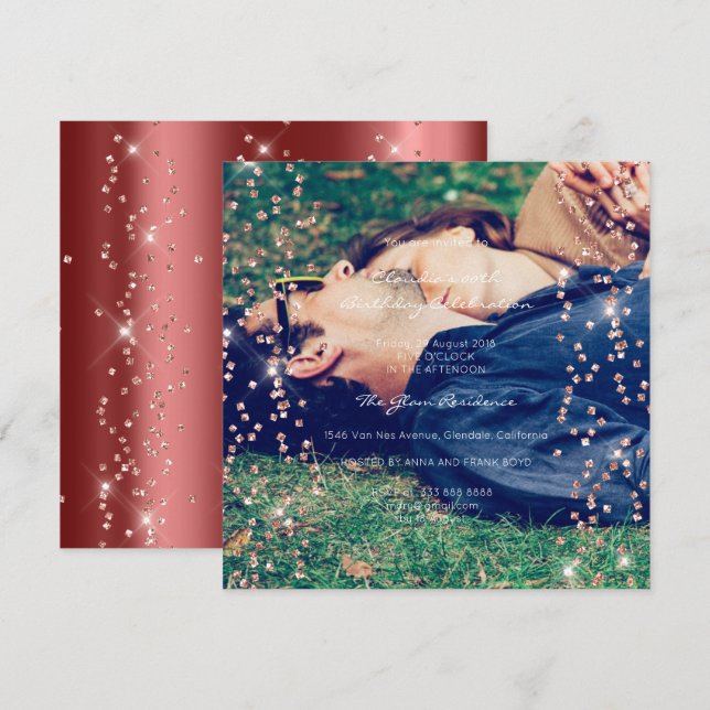 Convites Aniversário Graduação Faísca Foto Confetti Rosa Ma (Frente/Verso)