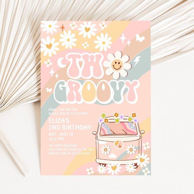 Convites Aniversário Groovy Duplo Van 2º Pastel Groovy (Criador carregado)