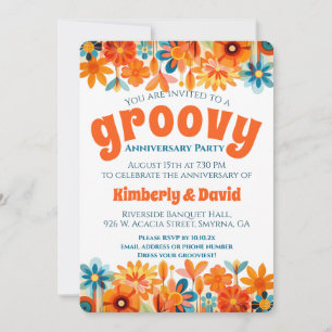 Convites Aniversário Groovy Vibração dos Anos 60 Floral Ret