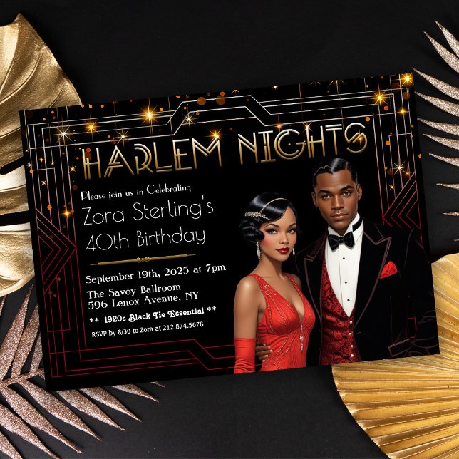 Convites Aniversário Harlem Nights Art Déco Afro-Americano (Criador carregado)