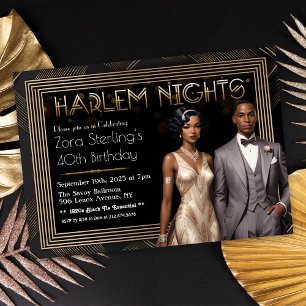 Convites Aniversário Harlem Nights Art Déco Afro-Americano
