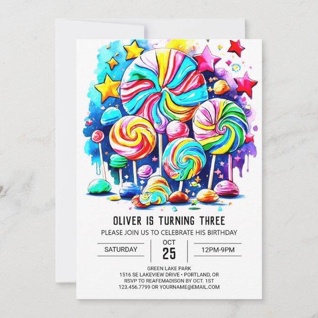 Convites Aniversário Imprimível do Watercolor Candy (Frente)