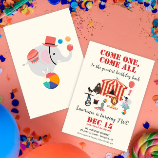 Convites Aniversário Infantil Colorido e Ousado de Circo e