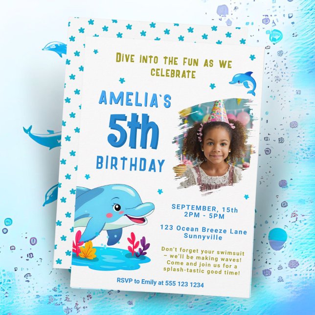 Convites Aniversário Infantil com Tema de Golfinho Animais  (Criador carregado)