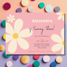 Convites Aniversário infantil floral Retro Daisy