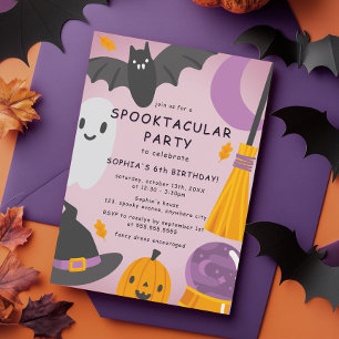 Convites Aniversário Infantil Halloween Fofo Roxo