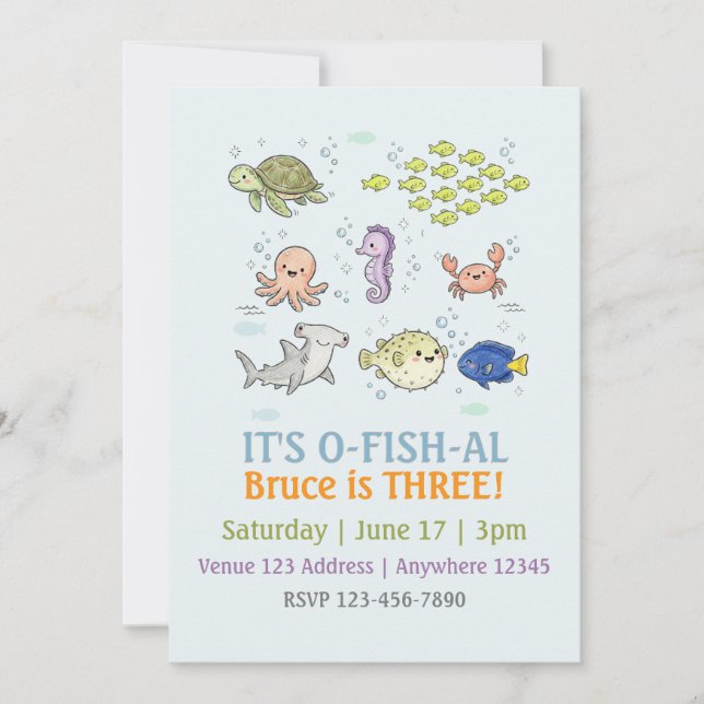 Convites Aniversário Infantil Ilustrado O-FISH-AL (Frente)