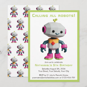 Convites Aniversário Infantil Robô Divertido Fofa