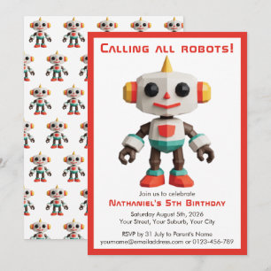 Convites Aniversário Infantil Robô Divertido Fofa