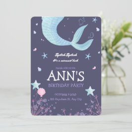 Convites Aniversário Infantil Sereia Aquarela Roxo Rosa