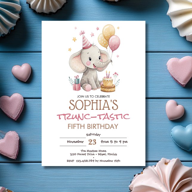 Convites Aniversário infantil trunc-tástico de elefante (Criador carregado)
