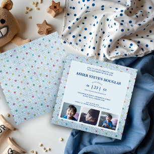 Convites Aniversário Infantil Unisex Denim com Pontos 3 Fot