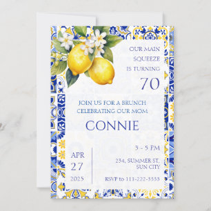 Convites Aniversário italiano dos Azulejos Azuis de Limão d