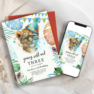 Convites Aniversário Jovem Selvagem & Três Animais da Savan