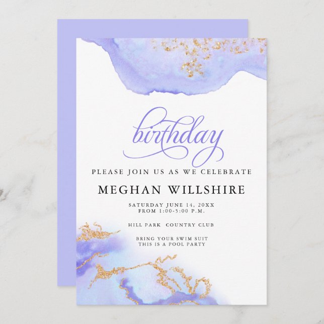 Convites Aniversário Junho Alexandrite Watercolor Geode (Frente/Verso)