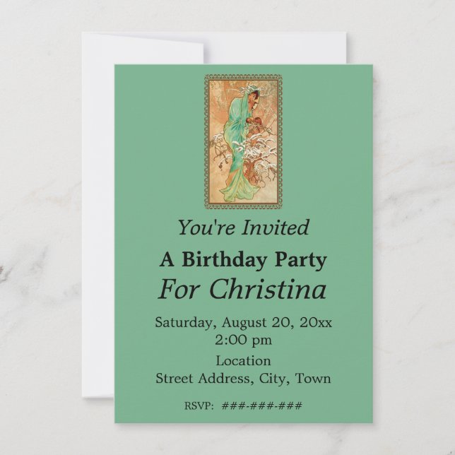 Convites Aniversário Lady Green Hooded Gown na Ouro (Frente)