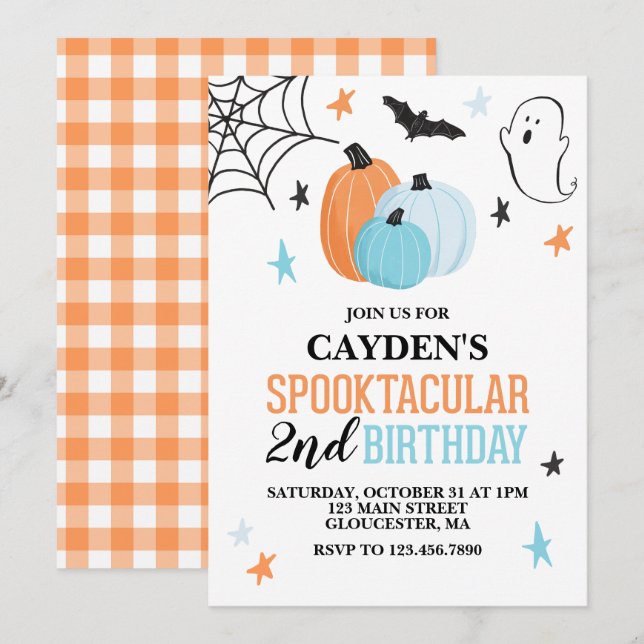 Convites Aniversário laranja turquesa Halloween Spooktacula (Frente/Verso)