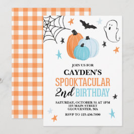 Convites Aniversário laranja turquesa Halloween Spooktacula