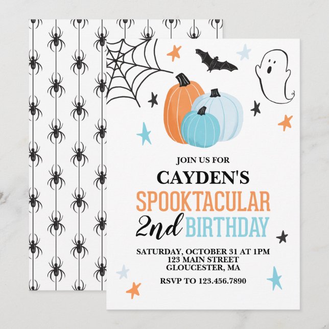 Convites Aniversário laranja turquesa Spooktacular de Hallo (Frente/Verso)