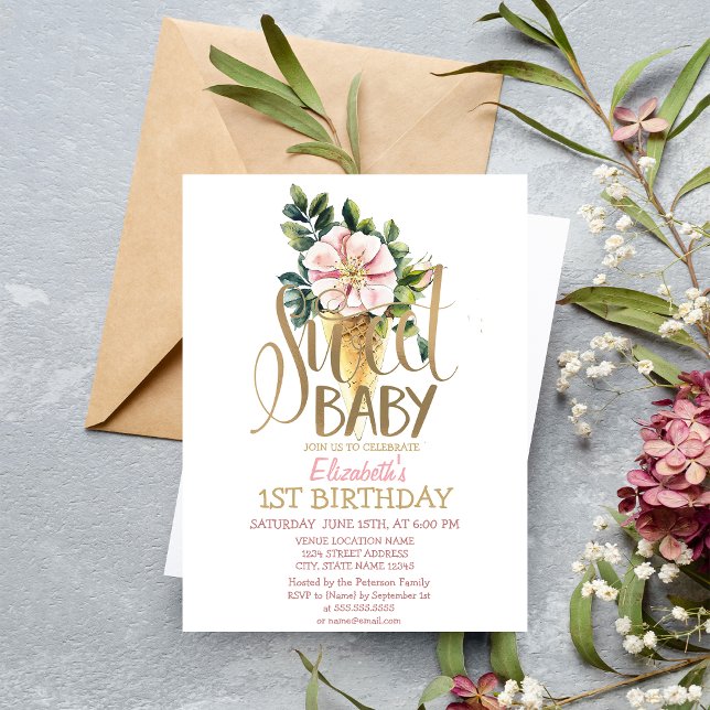 Convites Aniversário legal da Flor de Sorvete (Criador carregado)