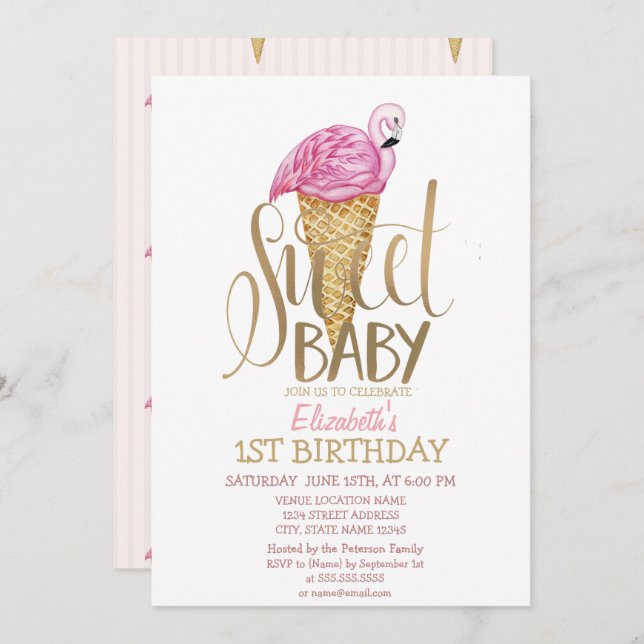 Convites Aniversário legal de Flamingo Rosa-Rosa-Rosa-Flami (Frente/Verso)