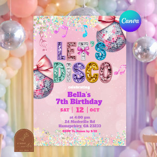 Convites Aniversário Let's Disco Brilho Lantejoulas Rosa
