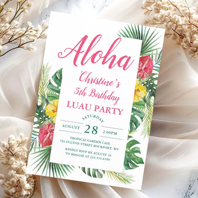 Convites Aniversário Luau Floral Tropical Aloha (Criador carregado)