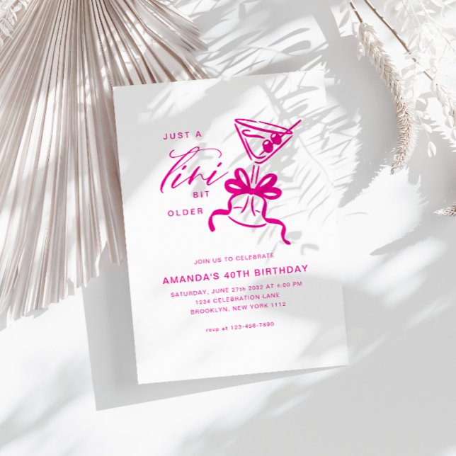 Convites Aniversário Magenta Chic Minimalista Martini (Criador carregado)