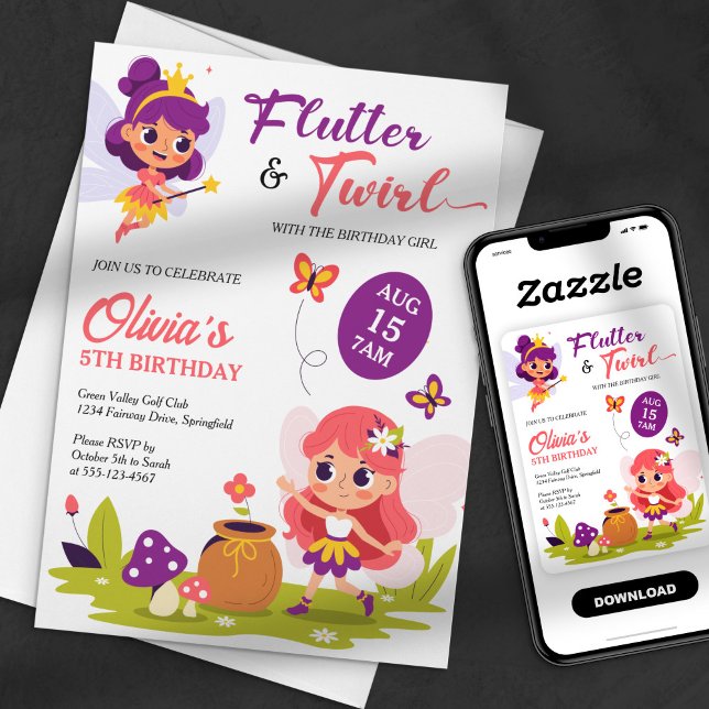 Convites Aniversário Mágico com Fada Flutter & Twirl (Criador carregado)