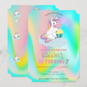 Convites Aniversário Mágico do Unicórnio Arco-Íris Holo