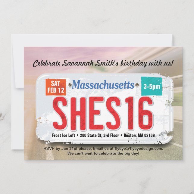 Convites Aniversário Massachusetts da menina o 16o convida (Frente)