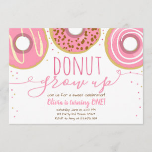 Convites Aniversário Menina Rosa Não Cresça Donut