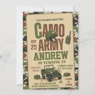 Convites Aniversário Militar Camuflado Pessoal