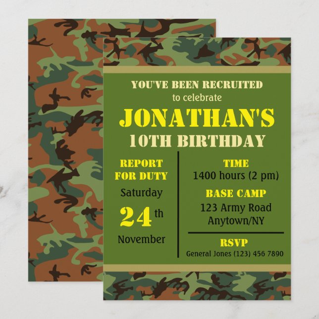 Convites Aniversário Militar de Qualquer Idade (Frente/Verso)