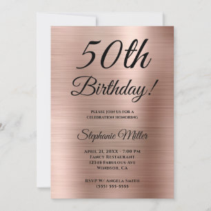 Convites Aniversário Minimalista com Folha de Ouro Rosa