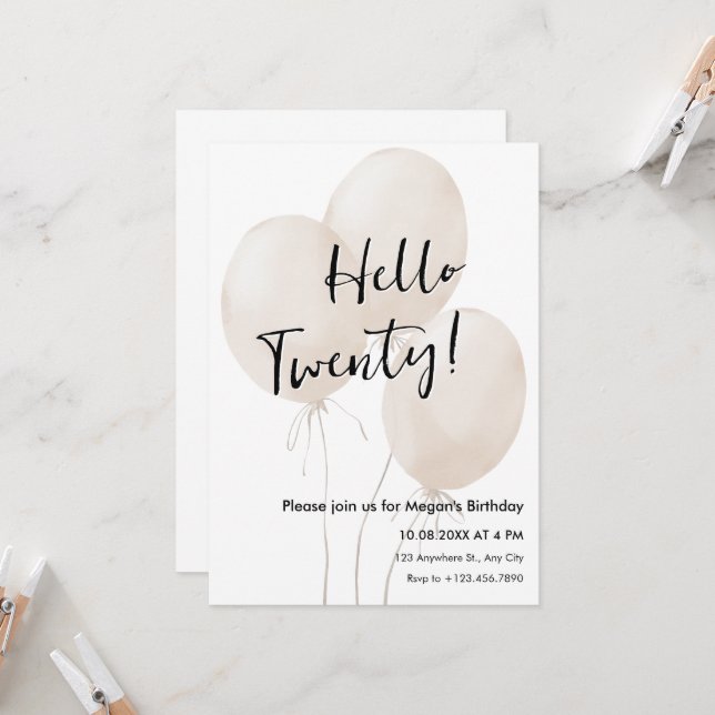 Convites Aniversário minimalista dos balões (Frente/Verso In Situ)