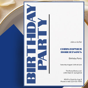 Convites Aniversário Minimalista Moderno Sem Idade Azul e P