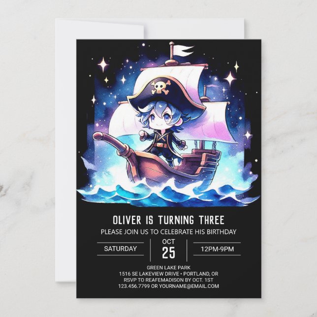 Convites Aniversário Mínimo Mágico Pirata (Frente)