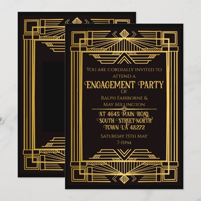 Convites aniversário mistério de assassinato art déco 1920 (Frente/Verso)