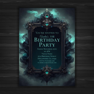 Convites Aniversário Místico Negro e Teal