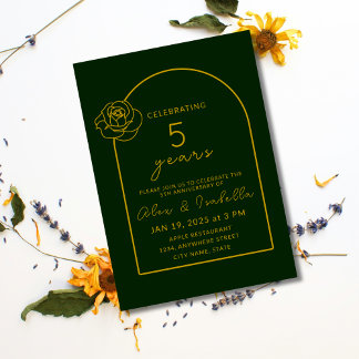 Convites Aniversário moderno de Casamento de 5 verde e Dour