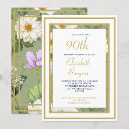 Convites Aniversário Moderno Elegante Floral Dourado 90 Ver