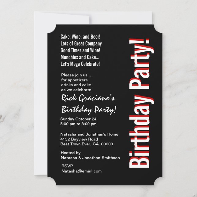 Convites Aniversário Moderno QUALQUER ANO Modelo vermelho p (Frente)