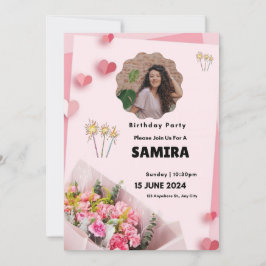 Convites Aniversário Moderno Rosa Floral