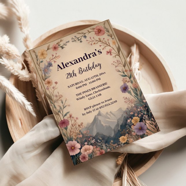 Convites Aniversário na Montanha das Flores Silvestres (Criador carregado)