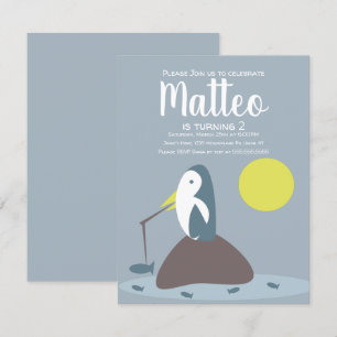 Convites Aniversário Náutico de Pesca de Pinguim Moderno