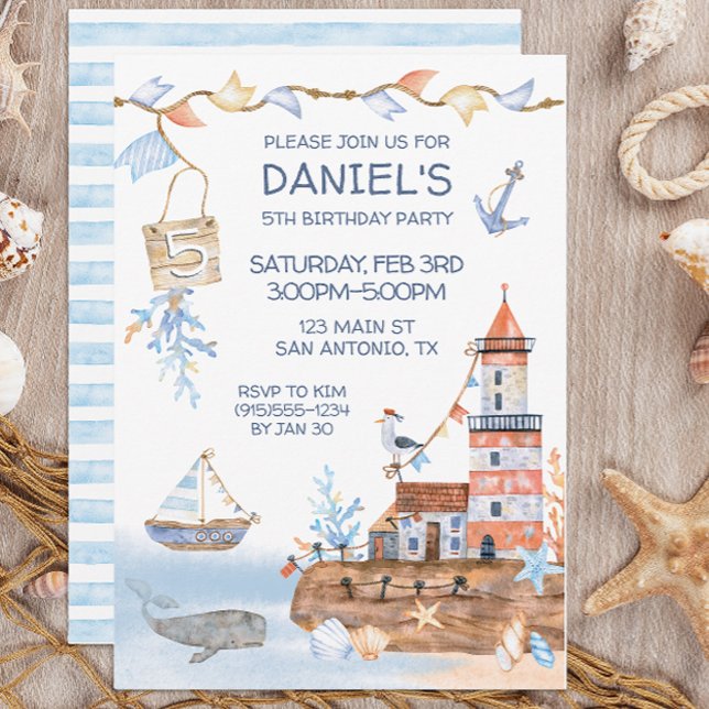 Convites Aniversário Náutico do Farol (Nautical Kid's Birthday Party Invitation)