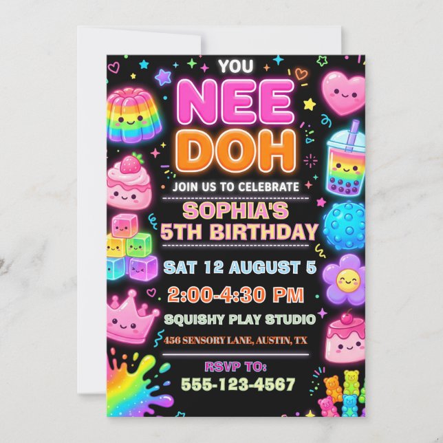 Convites Aniversário Nee Doh Squishy Sensorial (Frente)